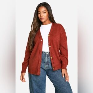Boohoo Plus Seam Detail Soft Knit Boyfriend Oversized Cardigan